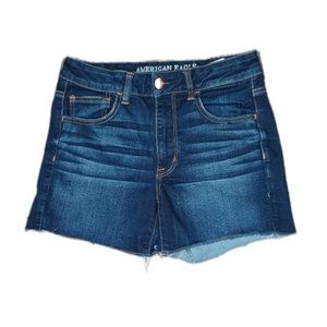 American Eagle womens indigo raw hem Super stretch hi jean shorts 6 EUC